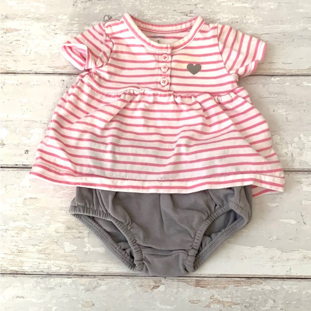 Carters 3m Baby Girl Summer Outfit Pink Peplum Striped Shirt & Gray Bloomers - Picture 1 of 4